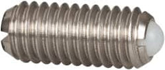 Vlier - M6x1.0, 3.5mm Ball Diam, 14mm Body Length, 1mm Max Ball Reach, Threaded Ball Plunger - Stainless Steel Body, Nylon Ball, 2.02 Lb Initial End Force, 2.92 Lb Final End Force - Exact Tooling
