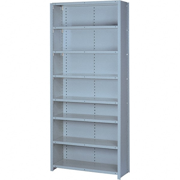 Lyon - 8 Shelf, 1,300 Lb. Capacity, Closed Shelving Starter Unit - 36 Inch Wide x 18 Inch Deep x 84 Inch High, Gray - Exact Tooling