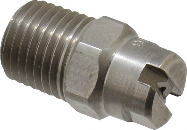 Bete Fog Nozzle - 1/4" Pipe, 30° Spray Angle, Grade 303 Stainless Steel, Standard Fan Nozzle - Male Connection, 0.79 Gal per min at 100 psi, 0.057" Orifice Diam - Exact Tooling