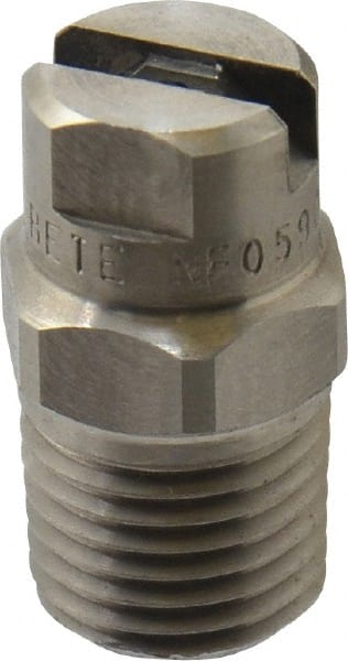 Bete Fog Nozzle - 1/4" Pipe, 90° Spray Angle, Grade 303 Stainless Steel, Standard Fan Nozzle - Male Connection, 0.79 Gal per min at 100 psi, 0.057" Orifice Diam - Exact Tooling