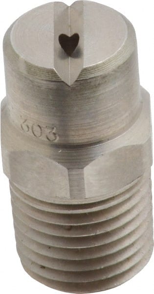 Bete Fog Nozzle - 1/4" Pipe, 65° Spray Angle, Grade 303 Stainless Steel, Standard Fan Nozzle - Male Connection, 2.37 Gal per min at 100 psi, 3/32" Orifice Diam - Exact Tooling