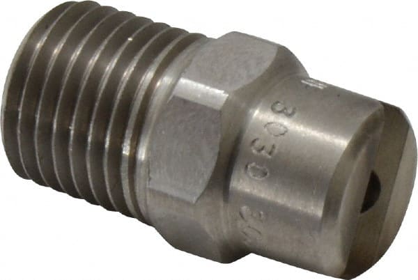Bete Fog Nozzle - 1/4" Pipe, 30° Spray Angle, Grade 303 Stainless Steel, Standard Fan Nozzle - Male Connection, 4.74 Gal per min at 100 psi, 0.141" Orifice Diam - Exact Tooling