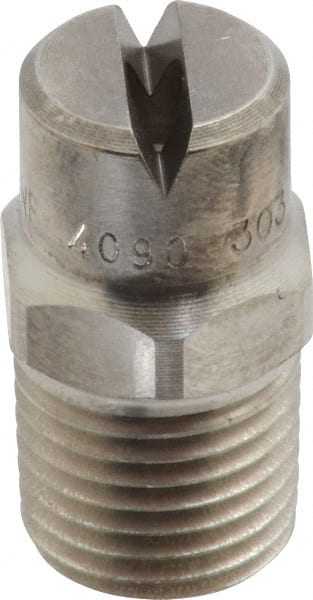 Bete Fog Nozzle - 1/4" Pipe, 90° Spray Angle, Grade 303 Stainless Steel, Standard Fan Nozzle - Male Connection, 6.32 Gal per min at 100 psi, 5/32" Orifice Diam - Exact Tooling