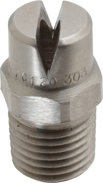 Bete Fog Nozzle - 1/4" Pipe, 120° Spray Angle, Grade 303 Stainless Steel, Standard Fan Nozzle - Male Connection, 11.1 Gal per min at 100 psi, 0.203" Orifice Diam - Exact Tooling