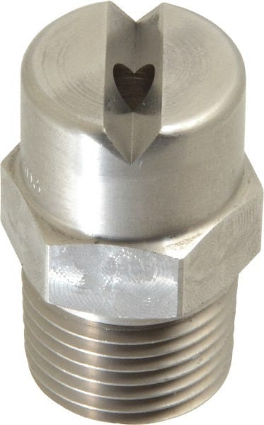Bete Fog Nozzle - 1/2" Pipe, 65° Spray Angle, Grade 303 Stainless Steel, Standard Fan Nozzle - Male Connection, 9.49 Gal per min at 100 psi, 0.186" Orifice Diam - Exact Tooling