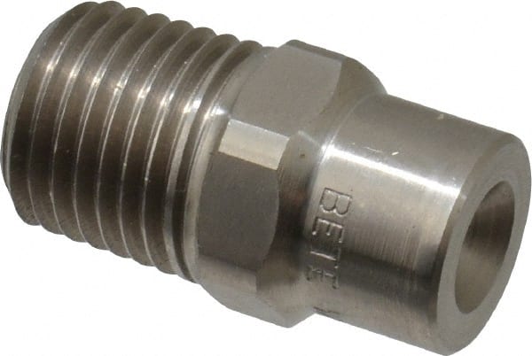 Bete Fog Nozzle - 1/4" Pipe, 90° Spray Angle, Grade 303 Stainless Steel, Full Cone Nozzle - Male Connection, 2.31 Gal per min at 100 psi, 0.109" Orifice Diam - Exact Tooling