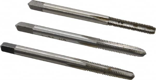 Interstate - #8-36 UNF, 4 Flute, Bottoming, Plug & Taper, Bright Finish, High Speed Steel Tap Set - Right Hand Cut, 2-1/8" OAL, 3/4" Thread Length - Exact Tooling