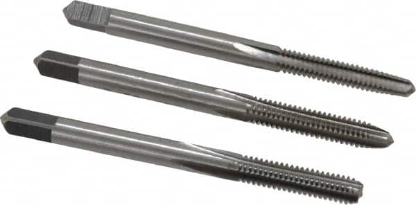 Interstate - #8-32 UNC, 4 Flute, Bottoming, Plug & Taper, Bright Finish, High Speed Steel Tap Set - Right Hand Cut, 2-1/8" OAL, 3/4" Thread Length - Exact Tooling