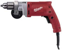 Milwaukee Tool - 1/2" Keyed Chuck, 850 RPM, Pistol Grip Handle Electric Drill - 8 Amps, 120 Volts, Reversible, Includes 1/2" Magnum Drill, Chuck Key with Holder, Side Handle - Exact Tooling
