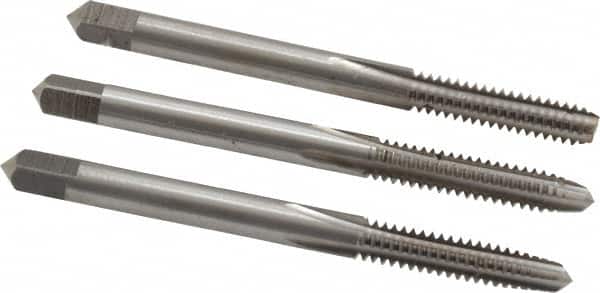 Interstate - #10-24 UNC, 4 Flute, Bottoming, Plug & Taper, Bright Finish, High Speed Steel Tap Set - Right Hand Cut, 2-3/8" OAL, 7/8" Thread Length - Exact Tooling