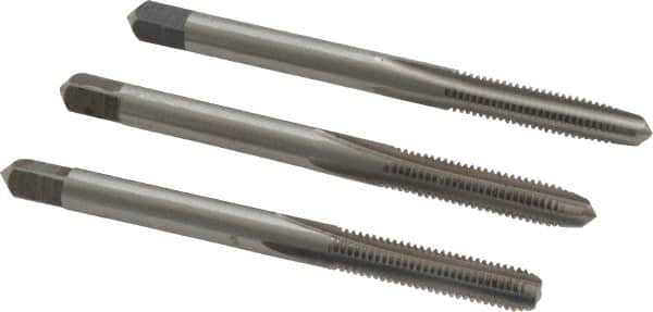 Interstate - #10-32 UNF, 4 Flute, Bottoming, Plug & Taper, Bright Finish, High Speed Steel Tap Set - Right Hand Cut, 2-3/8" OAL, 7/8" Thread Length - Exact Tooling