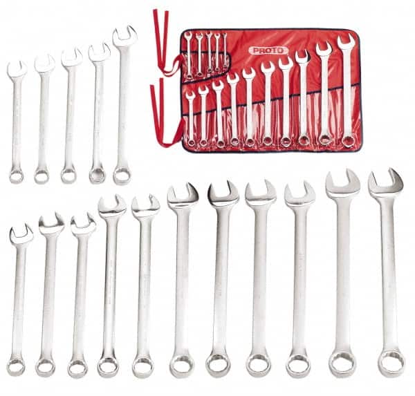 Proto - 31 Piece, 5/16" to 2-1/2", 12 Point Combination Wrench Set - Inch Measurement Standard, Satin Finish, Comes in Nylon Roll - Exact Tooling