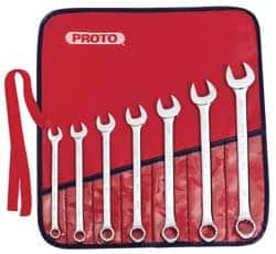 Proto - 7 Piece, 3/8" to 3/4", Combination Wrench Set - Inch Measurement Standard, Satin Finish, Comes in Nylon Roll - Exact Tooling