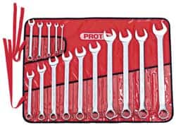 Proto - 15 Piece, 7mm to 32mm, Combination Wrench Set - Metric Measurement Standard, Satin Finish, Comes in Canvas Roll - Exact Tooling