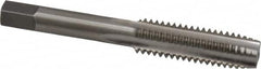 Interstate - 7/16-14 UNC 4 Flute Bright Finish High Speed Steel Straight Flute Standard Hand Tap - Plug, Right Hand Thread, 3-5/32" OAL, 1-7/16" Thread Length, H1 Limit, Oversize - Exact Tooling