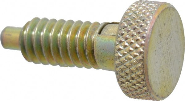 Gibraltar - 1/4-20, 0.4" Thread Length, 0.123 to 1/8" Max Plunger Diam, 0.5 Lb Init to 2 Lb Final End Force, Locking Knob Handle Plunger - Knurled Knob, 0.53" Length Under Head/Shoulder, 1/8" Plunger Projection - Exact Tooling