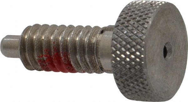 Gibraltar - 1/4-20, 0.4" Thread Length, 0.123 to 1/8" Max Plunger Diam, 0.5 Lb Init to 2 Lb Final End Force, Locking Knob Handle Plunger - Knurled Knob, 0.53" Length Under Head/Shoulder, 1/8" Plunger Projection - Exact Tooling