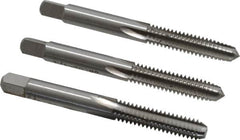 Interstate - 1/4-20 UNC, 4 Flute, Bottoming, Plug & Taper, Bright Finish, High Speed Steel Tap Set - Right Hand Cut, 2-1/2" OAL, 1" Thread Length - Exact Tooling