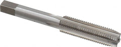 Interstate - 7/16-20 UNF 4 Flute Bright Finish High Speed Steel Straight Flute Standard Hand Tap - Plug, Right Hand Thread, 3-5/32" OAL, 1-7/16" Thread Length, H2 Limit, Oversize - Exact Tooling