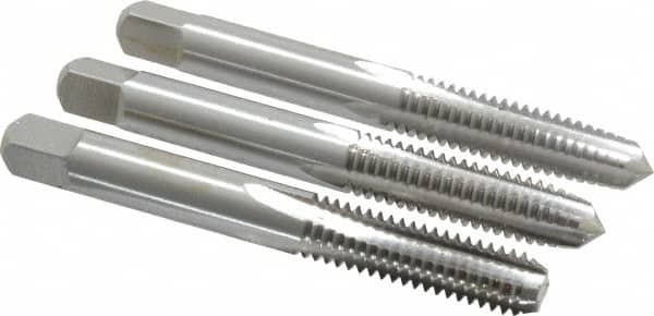 Interstate - 5/16-18 UNC, 4 Flute, Bottoming, Plug & Taper, Bright Finish, High Speed Steel Tap Set - Right Hand Cut, 2-23/32" OAL, 1" Thread Length - Exact Tooling
