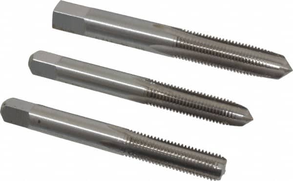 Interstate - 5/16-24 UNF, 4 Flute, Bottoming, Plug & Taper, Bright Finish, High Speed Steel Tap Set - Right Hand Cut, 2-23/32" OAL, 1" Thread Length - Exact Tooling
