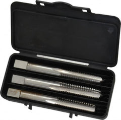 Interstate - 3/8-16 UNC, 4 Flute, Bottoming, Plug & Taper, Bright Finish, High Speed Steel Tap Set - Right Hand Cut, 2-15/16" OAL, 1-1/4" Thread Length - Exact Tooling