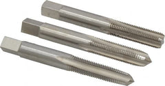 Interstate - 3/8-24 UNF, 4 Flute, Bottoming, Plug & Taper, Bright Finish, High Speed Steel Tap Set - Right Hand Cut, 2-15/16" OAL, 1-1/4" Thread Length - Exact Tooling