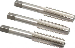 Interstate - 1/2-13 UNC, 4 Flute, Bottoming, Plug & Taper, Bright Finish, High Speed Steel Tap Set - Right Hand Cut, 3-3/8" OAL, 1-21/32" Thread Length - Exact Tooling