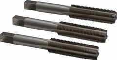 Interstate - 1/2-20 UNF, 4 Flute, Bottoming, Plug & Taper, Bright Finish, High Speed Steel Tap Set - Right Hand Cut, 3-3/8" OAL, 1-21/32" Thread Length - Exact Tooling