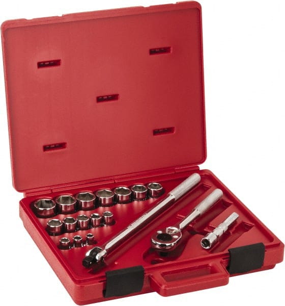 Proto - 18 Piece 1/2" Drive Socket Set - 6 Points, 3/8" to 1-1/4" Range, Inch Measurement Standard - Exact Tooling