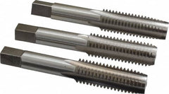 Interstate - 5/8-11 UNC, 4 Flute, Bottoming, Plug & Taper, Bright Finish, High Speed Steel Tap Set - Right Hand Cut, 3-13/16" OAL, 1-13/16" Thread Length - Exact Tooling