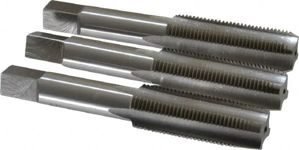 Interstate - 5/8-18 UNF, 4 Flute, Bottoming, Plug & Taper, Bright Finish, High Speed Steel Tap Set - Right Hand Cut, 3-13/16" OAL, 1-13/16" Thread Length - Exact Tooling