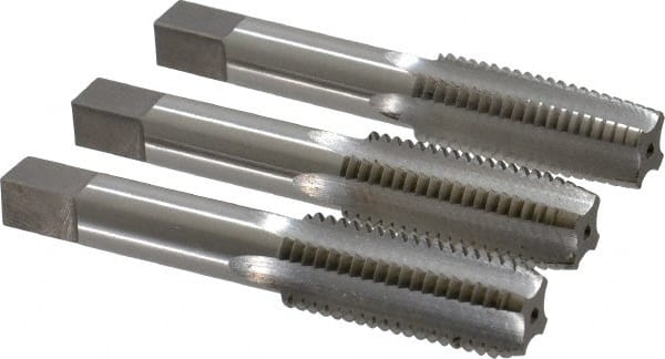 Interstate - 11/16-11 UNS, 4 Flute, Bottoming, Plug & Taper, Bright Finish, High Speed Steel Tap Set - Right Hand Cut, 4-1/32" OAL, 1-13/16" Thread Length - Exact Tooling