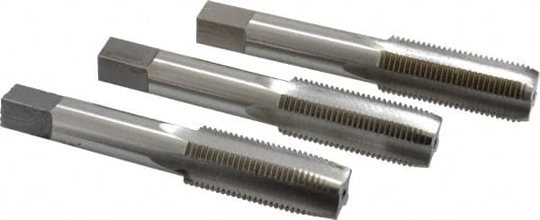 Interstate - 11/16-16 UNS, 4 Flute, Bottoming, Plug & Taper, Bright Finish, High Speed Steel Tap Set - Right Hand Cut, 4-1/32" OAL, 1-13/16" Thread Length - Exact Tooling