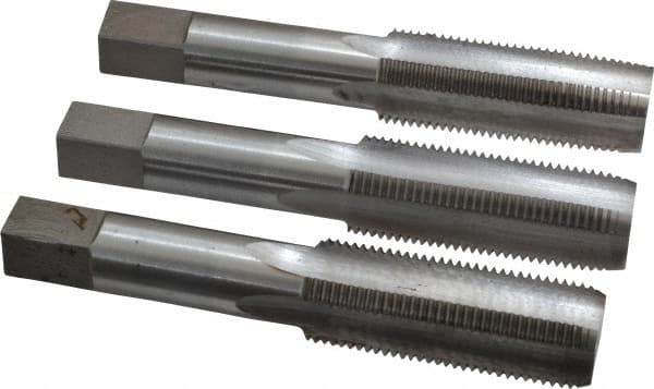 Interstate - 3/4-16 UNF, 4 Flute, Bottoming, Plug & Taper, Bright Finish, High Speed Steel Tap Set - Right Hand Cut, 4-1/4" OAL, 2" Thread Length - Exact Tooling