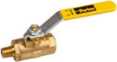 Parker - 1/4" Pipe, Brass Standard Ball Valve - 2 Piece, Inline - One Way Flow, MNPT x FNPT Ends, Lever Handle, 600 WOG, 150 WSP - Exact Tooling