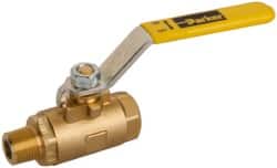 Parker - 3/8" Pipe, Brass Standard Ball Valve - 2 Piece, Inline - One Way Flow, MNPT x FNPT Ends, Lever Handle, 600 WOG, 150 WSP - Exact Tooling