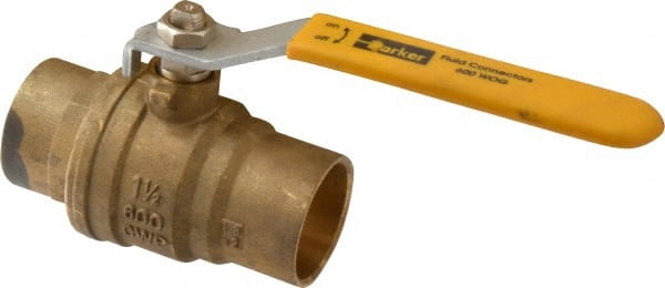 Parker - 1-1/2" Pipe, Brass Standard Ball Valve - 2 Piece, Inline - One Way Flow, Soldered x Soldered Ends, Lever Handle, 600 WOG, 150 WSP - Exact Tooling