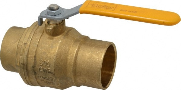 Parker - 2" Pipe, Brass Standard Ball Valve - 2 Piece, Inline - One Way Flow, Soldered x Soldered Ends, Lever Handle, 600 WOG, 150 WSP - Exact Tooling