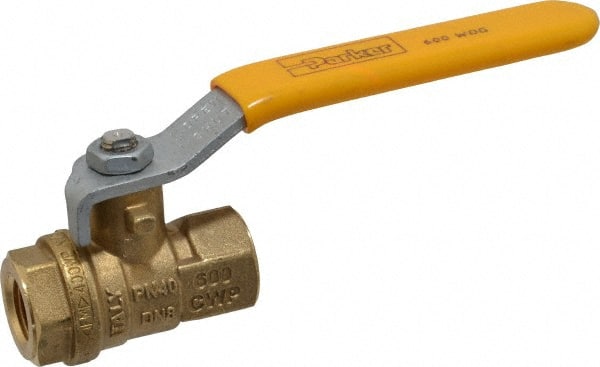 Parker - 1/4" Pipe, Brass Standard Ball Valve - 2 Piece, Inline - One Way Flow, FNPT x FNPT Ends, Lever Handle, 600 WOG, 150 WSP - Exact Tooling