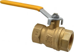 Parker - 1-1/4" Pipe, Brass Standard Ball Valve - 2 Piece, Inline - One Way Flow, FNPT x FNPT Ends, Lever Handle, 600 WOG, 150 WSP - Exact Tooling