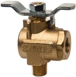 Parker - 1/4" Pipe, Brass Standard Ball Valve - 2 Piece, Right Angle, MNPT x FNPT Ends, Tee Handle, 250 WOG, 150 WSP - Exact Tooling