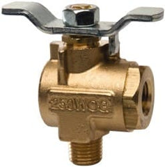 Parker - 1/4" Pipe, Brass Standard Ball Valve - 2 Piece, Right Angle, MNPT x FNPT Ends, Tee Handle, 250 WOG, 150 WSP - Exact Tooling
