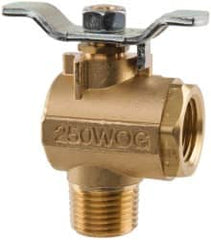 Parker - 1/2" Pipe, Brass Standard Ball Valve - 2 Piece, Right Angle, MNPT x FNPT Ends, Tee Handle, 250 WOG, 150 WSP - Exact Tooling