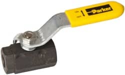 Parker - 1/4" Pipe, Carbon Steel Standard Ball Valve - 2 Piece, Inline - One Way Flow, FNPT x FNPT Ends, Lever Handle, 2,000 WOG, 150 WSP - Exact Tooling