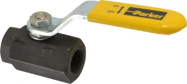 Parker - 3/8" Pipe, Carbon Steel Standard Ball Valve - 2 Piece, Inline - One Way Flow, FNPT x FNPT Ends, Lever Handle, 2,000 WOG, 150 WSP - Exact Tooling