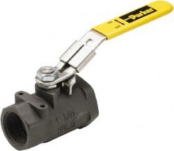 Parker - 1-1/4" Pipe, Carbon Steel Standard Ball Valve - 2 Piece, Inline - One Way Flow, FNPT x FNPT Ends, Lever Handle, 1,500 WOG, 150 WSP - Exact Tooling