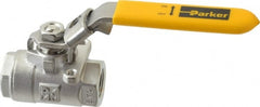Parker - 3/8" Pipe, Full Port, Stainless Steel Standard Ball Valve - 2 Piece, Inline - One Way Flow, FNPT x FNPT Ends, Padlock Handle, 2,000 WOG, 150 WSP - Exact Tooling