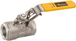Parker - 1/2" Pipe, Full Port, Stainless Steel Standard Ball Valve - 2 Piece, Inline - One Way Flow, FNPT x FNPT Ends, Padlock Handle, 2,000 WOG, 150 WSP - Exact Tooling