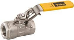 Parker - 1-1/2" Pipe, Full Port, Stainless Steel Standard Ball Valve - 2 Piece, Inline - One Way Flow, FNPT x FNPT Ends, Padlock Handle, 1,500 WOG, 150 WSP - Exact Tooling